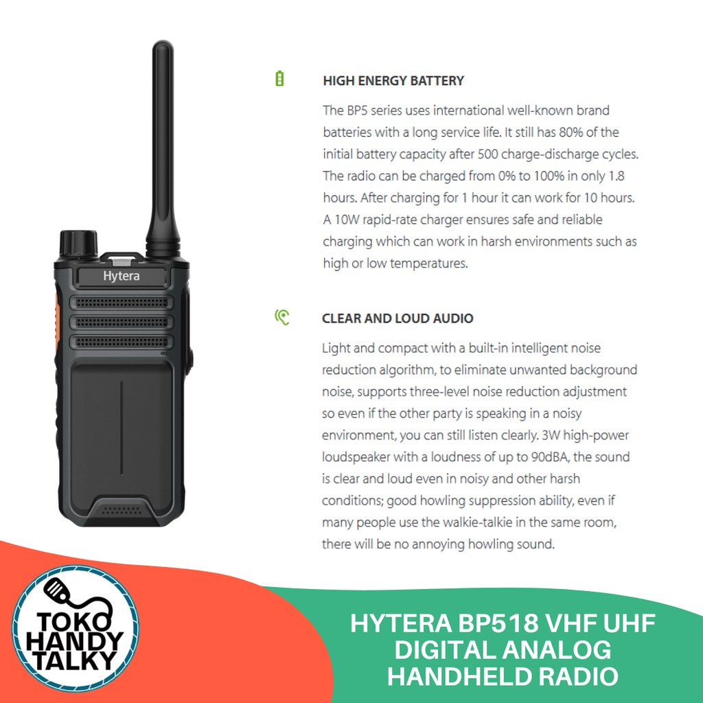 HYTERA BP518 518 DIGITAL ANALOG VHF UHF NEW ORIGINAL GARANSI RESMI