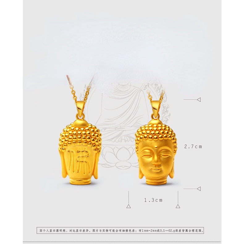 Kalung Emas Emas Asli Kadar 375Dengan Liontin Kepala Buddha 3D Untuk Pria Dan Wanita