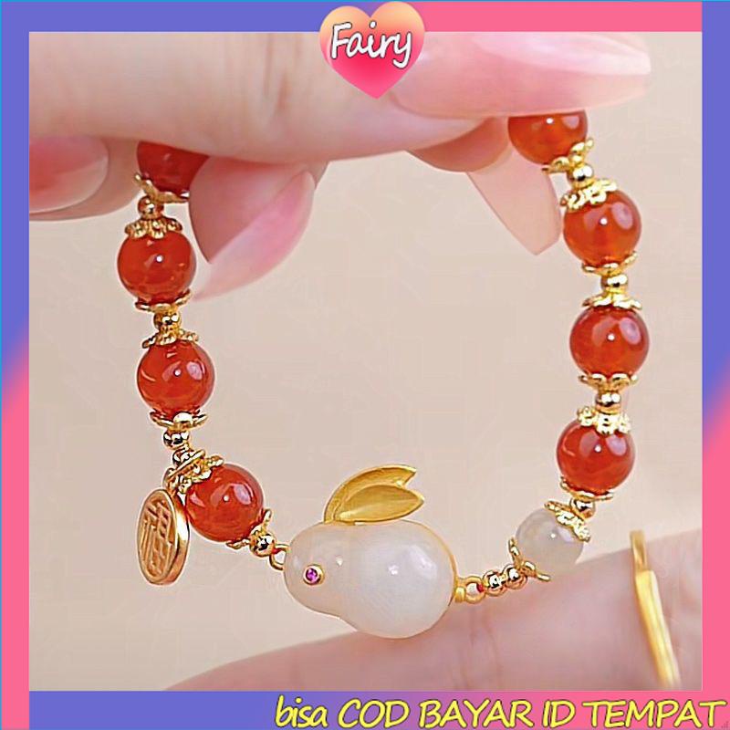 Gelang Giok Furui Desain Kelinci Gaya China retro Serbaguna Untuk Wanita F