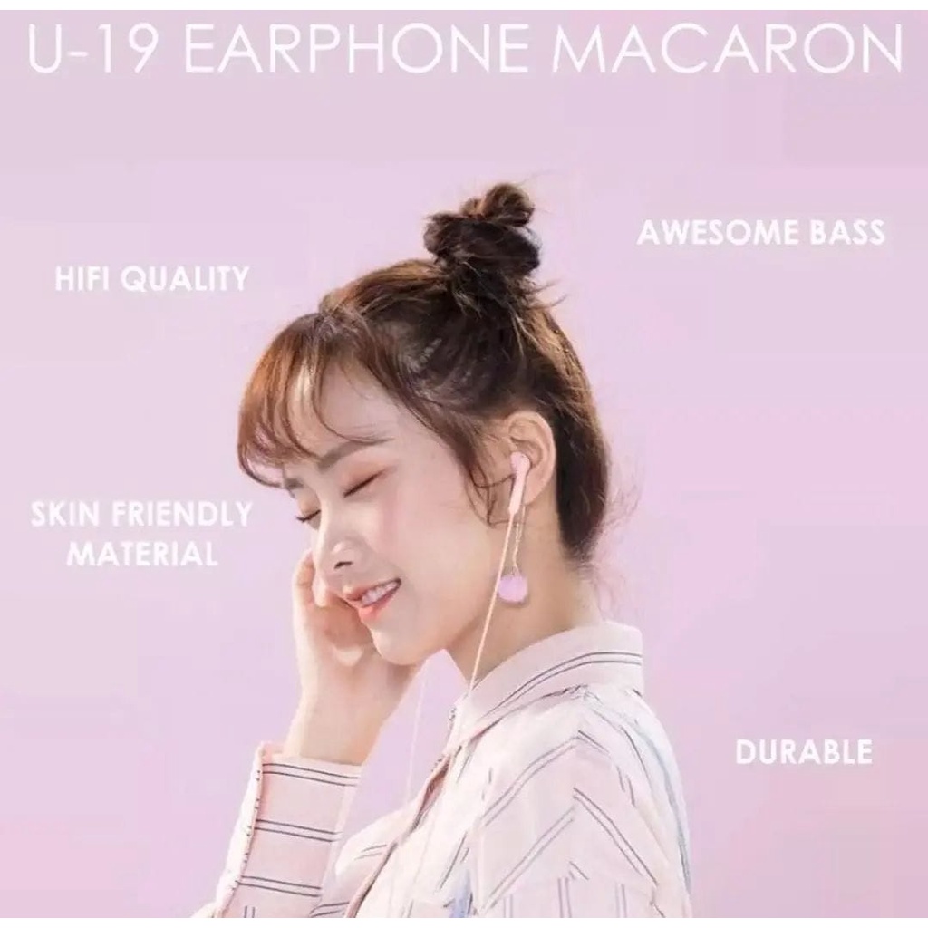 Headset Macaron Matte Color U19 Hifi / Handsfree Warna Mate Colorful
