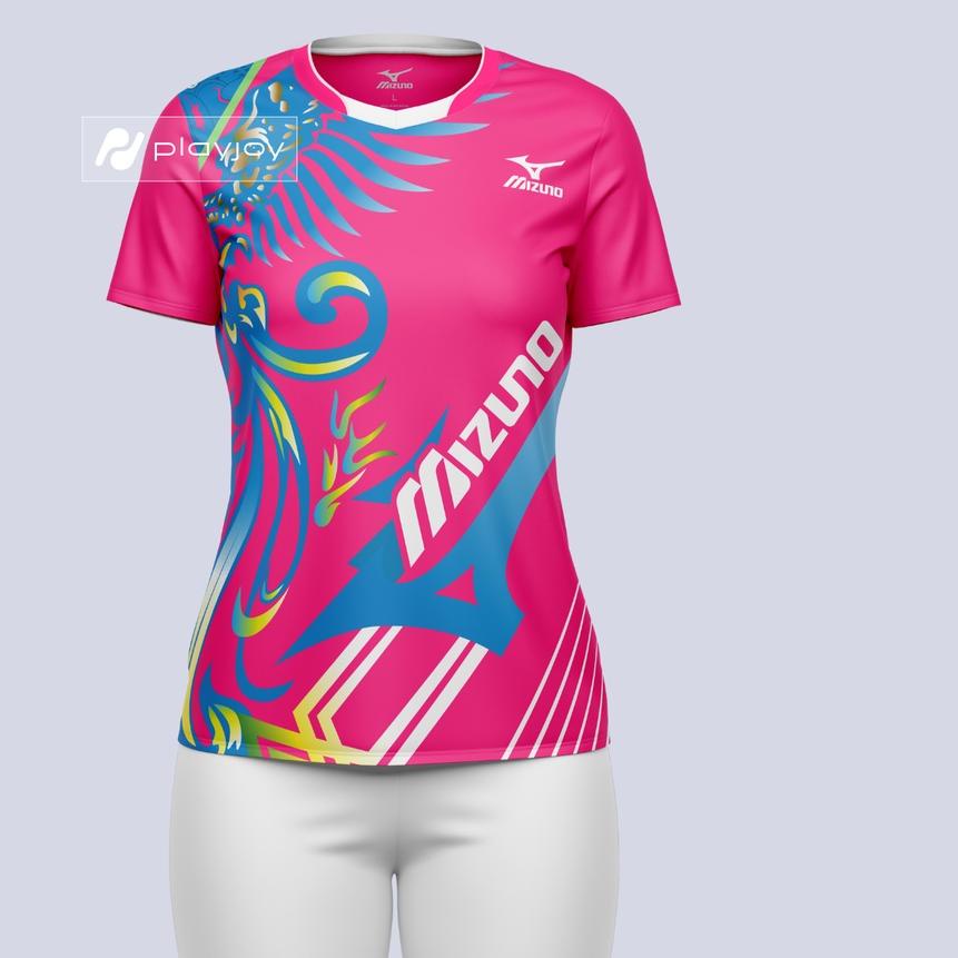 PAKAIAN OLAHRAGA ATASAN WANITA KAOS VOLLY BADMINTON FUTSAL BULUTANGKIS JERSEY PRINTING PINK