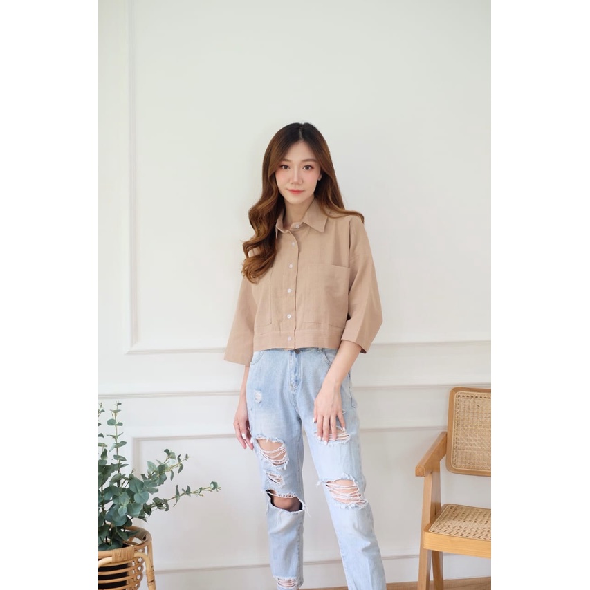 FWR - KEMEJA LINEN WANITA / OVERSIZE LINEN CROP 2439