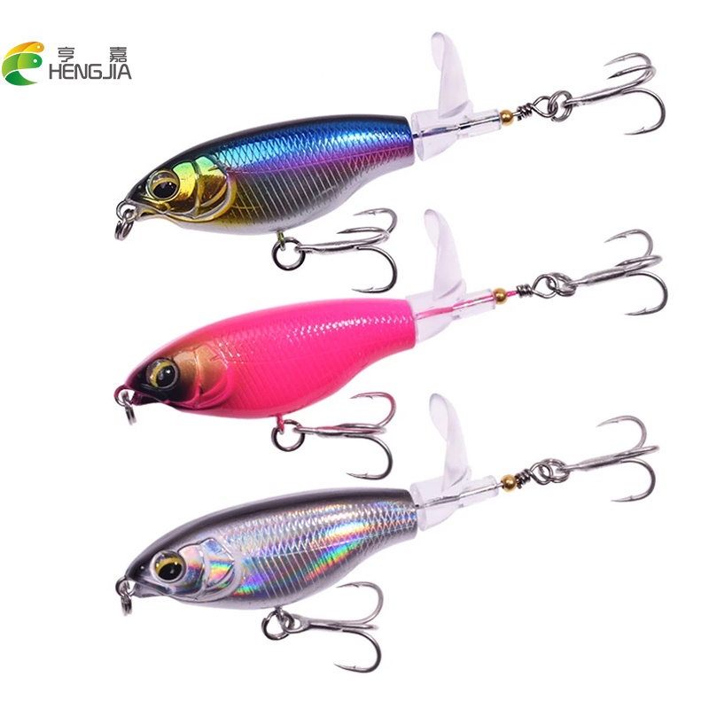 Hengjia 1pc Umpan Pancing Whopper Plopper Hardlure Pencil Bait Bentuk Ikan Imitasi 75mm 6.5g Topwater Poppler Artificial Soft Roating Tail Bait Dengan Ekor Berputar