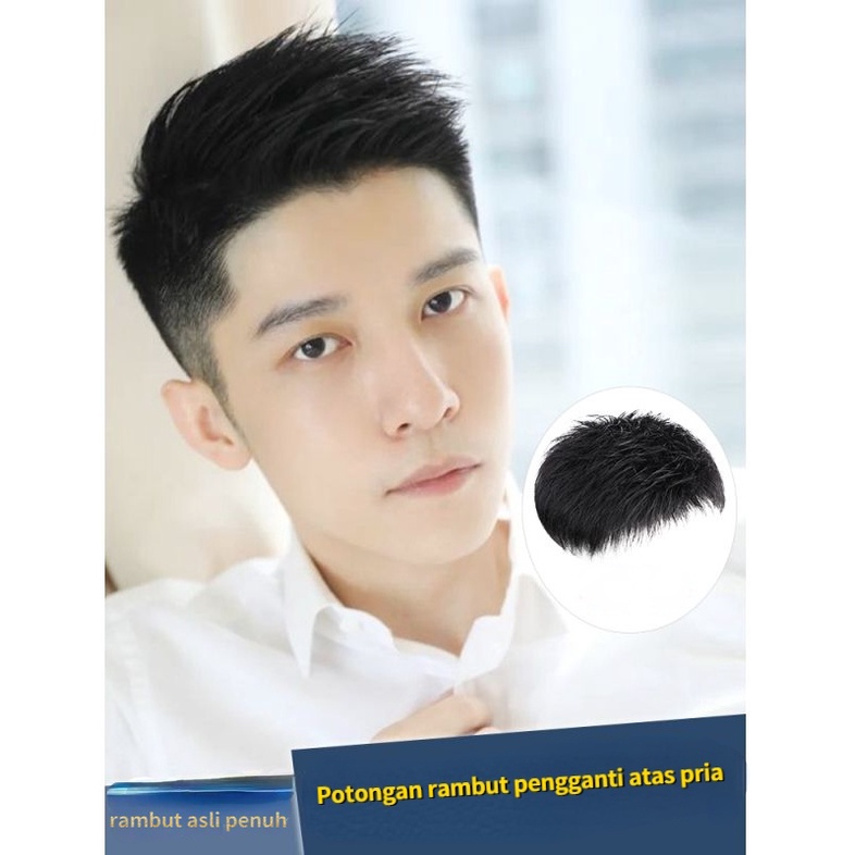 Wig pria rambut pendek rambut asli mulus tak terlihat tak terlihat rambut tampan inci penuh rambut a