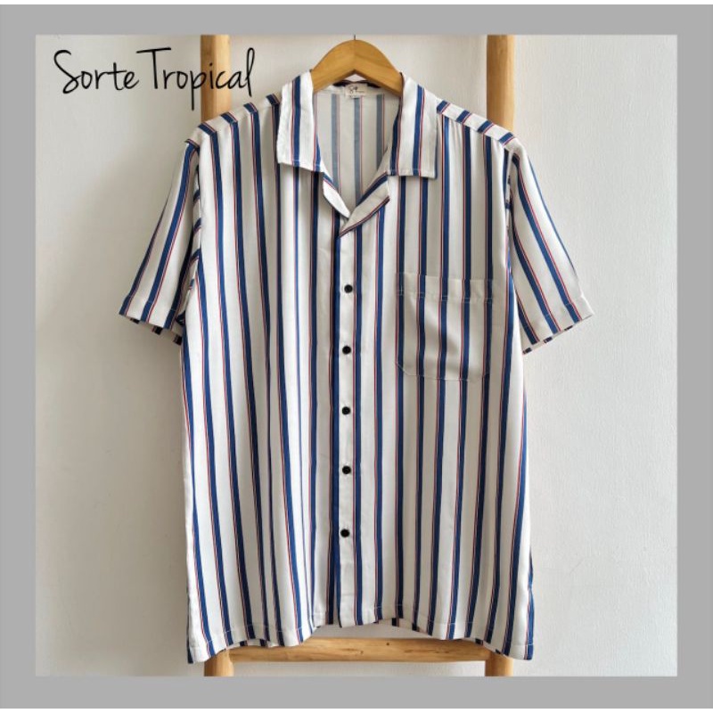 Kemeja Stripe Salur Garis Hawaiian Shirt Pantai