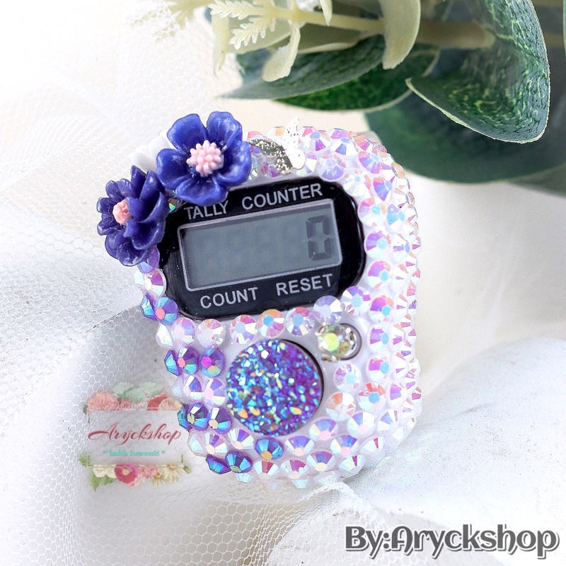 PUTIH AMORY Tasbih digital Blink blink Tasbih hias Mutiara Tasbeh cincin Manik Lucu Tasdiq swarovski