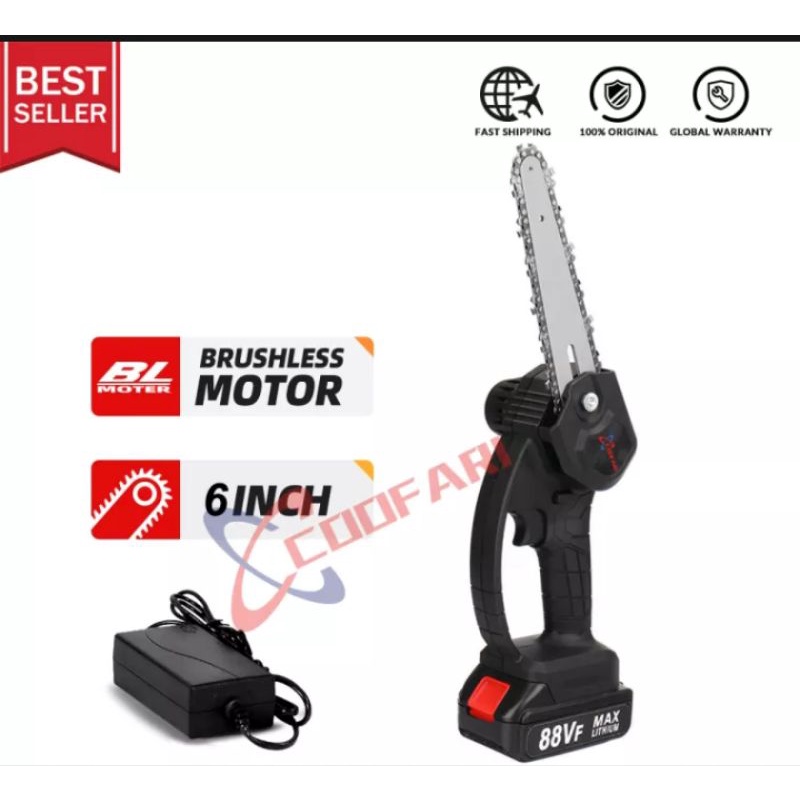 Chainsaw Gergaji Rantai 6 Inch Elektrik Mini Portable Genggam LithiumCharger Lengkap 48V