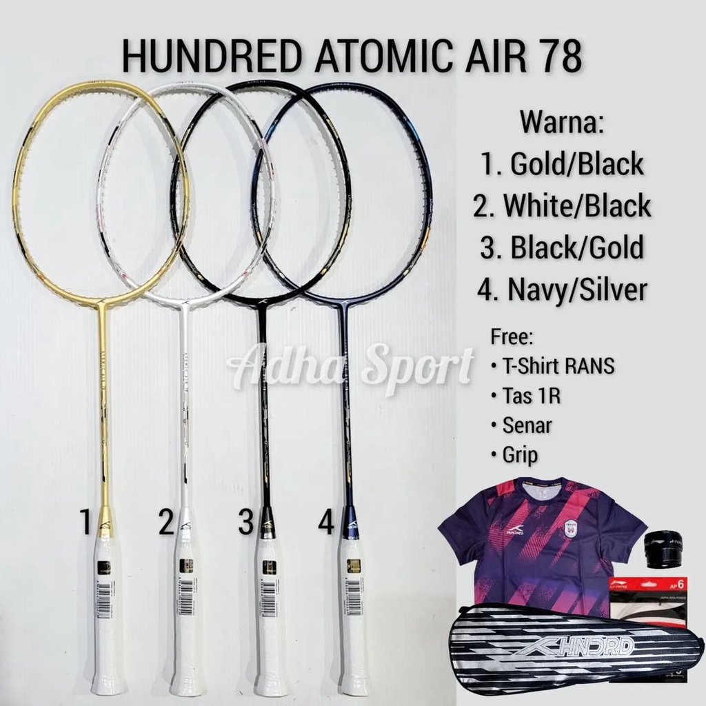 Hundred Atomic Air 78 32lbs Raket Badminton Bulutangkis Original Adha sport
