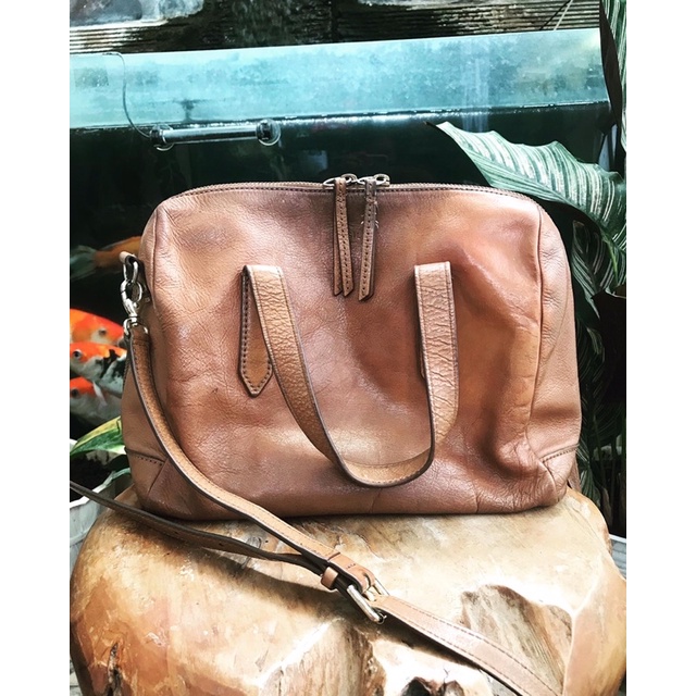 tas fossil sydney satchel jadul vintage buyut selempang cross body coklat preloved second bag vrv vr