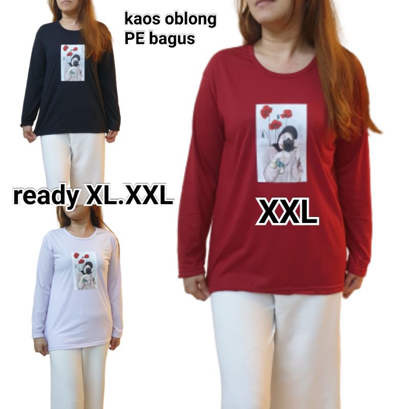 kaos oblong PE tgn panjang  XL.XXL.XXXL.hijab pegang bunga
