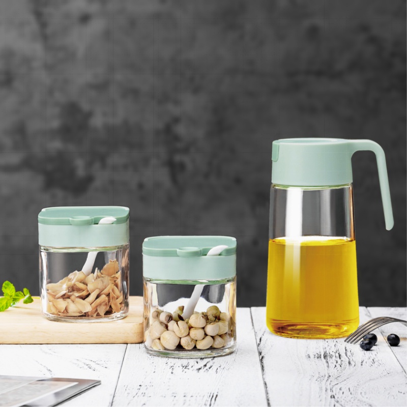 Toples Set Kaca Tempat Bumbu Dapur Oil Pot Tempat Penyimpanan Bumbu Dapur Kitchen Jar Isi 6 Pcs