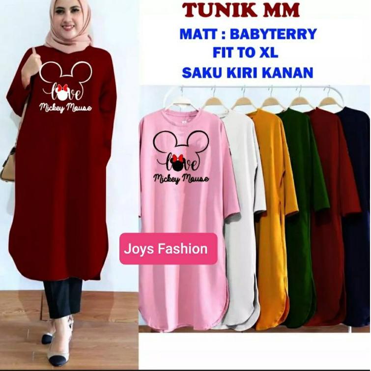 JF Atasan Tunik Babyterry Jumbo Wanita Muslimah Terbaru LOVE MOUSE