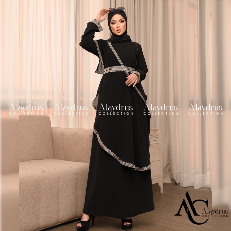 Abaya Hitam Turkey Gamis Dress Arab Saudi 5in1 Bahan Jetblack Kombinasi Renda Abaya Umroh Dubai Mesir 882