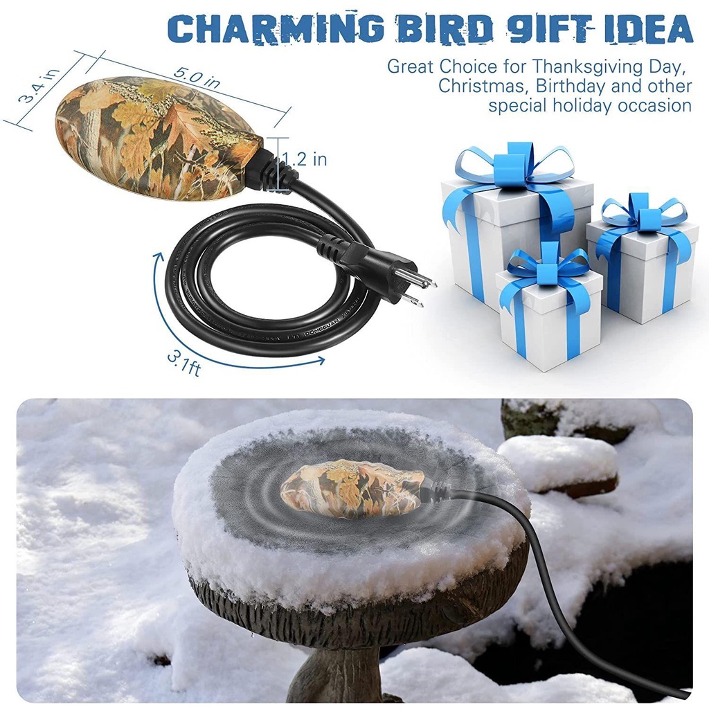 Solighter Bird Bath De-icer Pemanas Halaman Teras Aluminium Base Birdbath Deicer