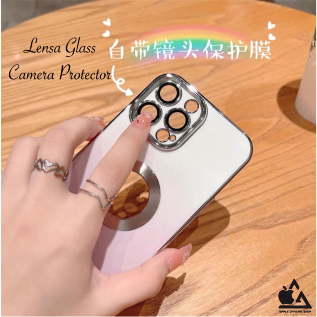 Premium Softcase Candy Gradasi Chrome LOGO BULAT iPhone 13 PRO MAX 12 PRO MAX 11 PRO MAX XR X XS MAX 7 7+ 8 8+ SE 2 3 With Lens Lensa Glass Camera Protector Soft Case Logo Apple List Krom Gold Electroplated Pelindung Kamera Silikon Jelly Clear Cover Bukan