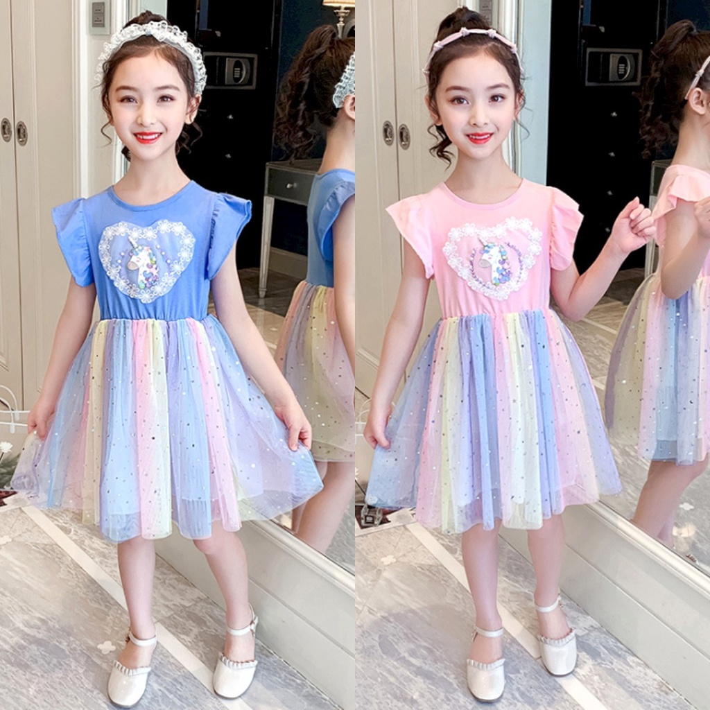 [MAMASILO] Dress anak perempuan unicorn sequin tutu rainbow import/baju anak perempuan unicorn sequin tutu rainbow import