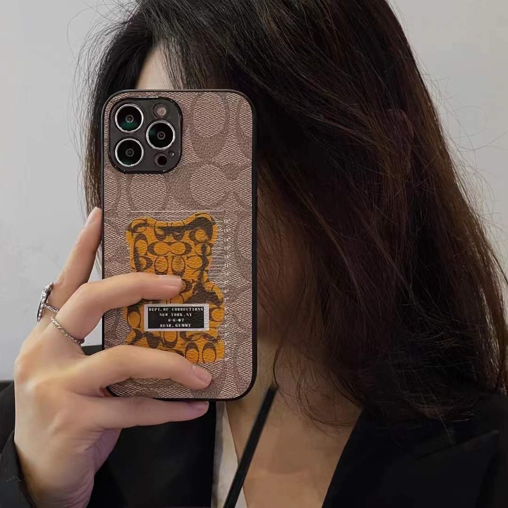 Soft Case Bahan Kulit Desain Beruang Gaya Eropa Amerika Untuk iPhone 7 8 Plus X XS XR 11 12 13 14 Pro Max