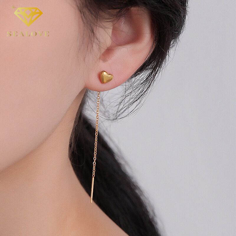 Anting Titanium Kupu Kupu gantung Panjang Anti Karat dan anti luntur Lapis Emas 18K Rumbai Perhiasan Korea