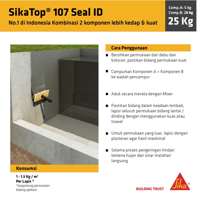 Sika Top 107 A+B 25kg Waterproofing - Sikatop Seal Anti Bocor A + B