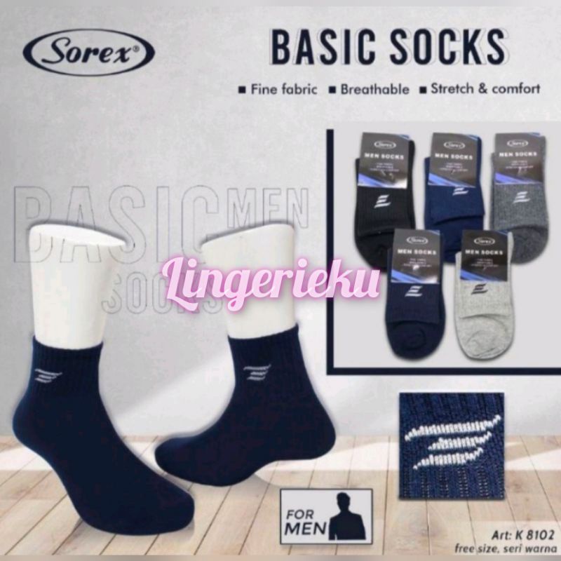 Sorex K 8102 Kaos Kaki Pria Basic Socks Freesize Tinggi Setengah Betis