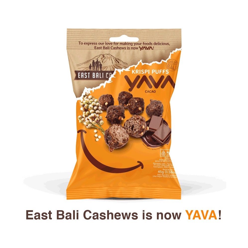 EAST BALI CASHEWS - YAVA Krispi Puffs 45g - Cemilan Mente Coklat - Snack Sehat