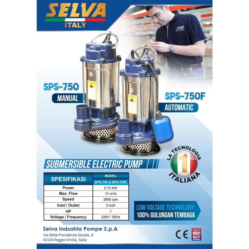 Pompa Air Celub Satelit Listrik 2&quot; SELVA SPS750 1HP / Submersible Electric Pump Celup 2 Inch  SPS 750F SPS-750 SELVA