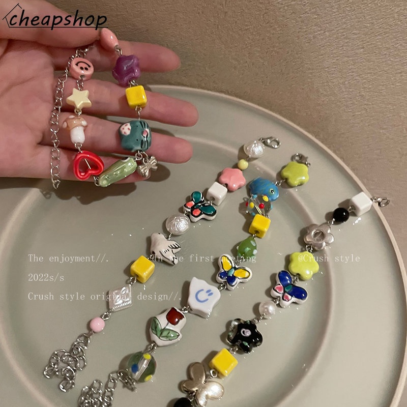 IFYOU Gelang Mutiara Bahan Keramik Motif Bunga Senyum Gaya Vintage Korea Untuk Wanita