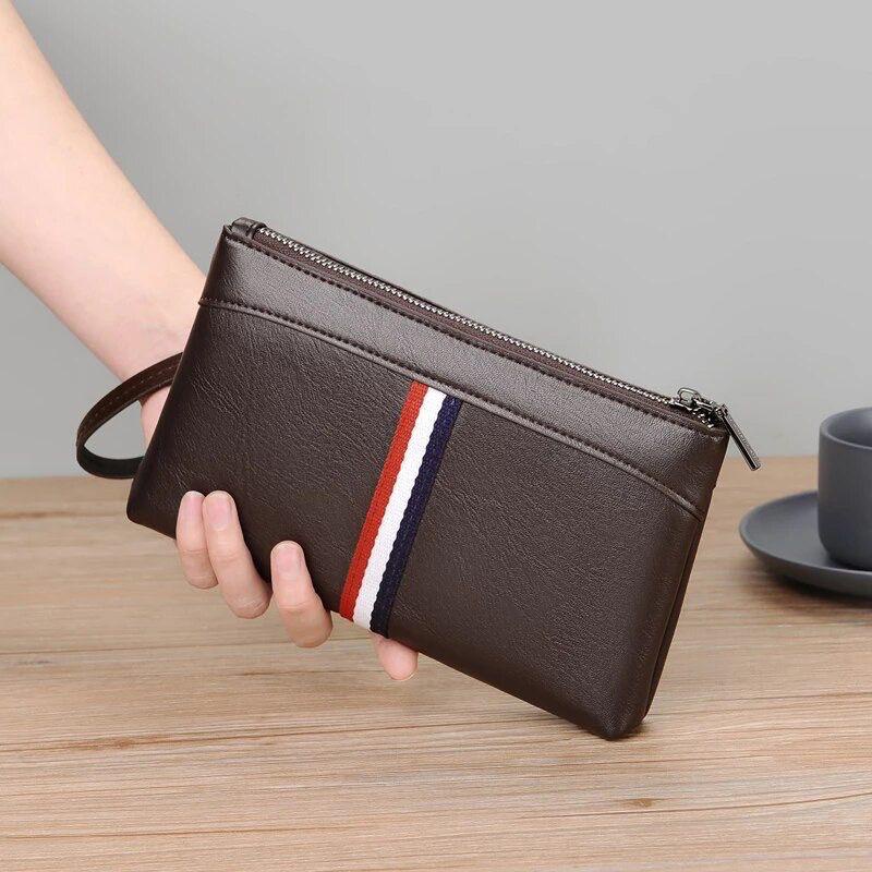 Dompet Genggam Tangan Pria dan Wanita Dompet Tas dengan Zipper Cell Phone / Dompet Kulit Besar