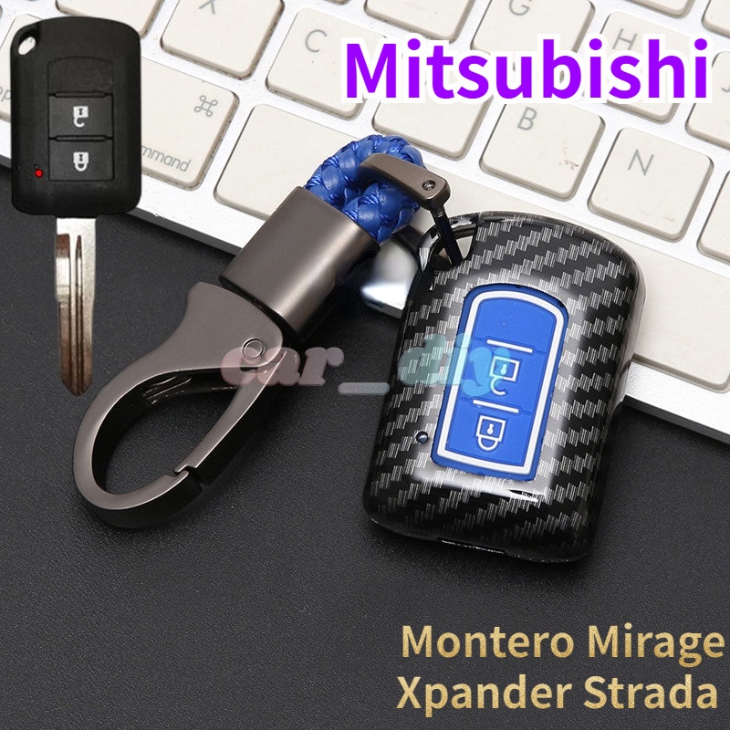 Casing Kunci Mobil Mitsubishi Montero Mirage Xpander Strada GLX Triton Attrage Lancer 2 Tombol Bahan Serat Karbon