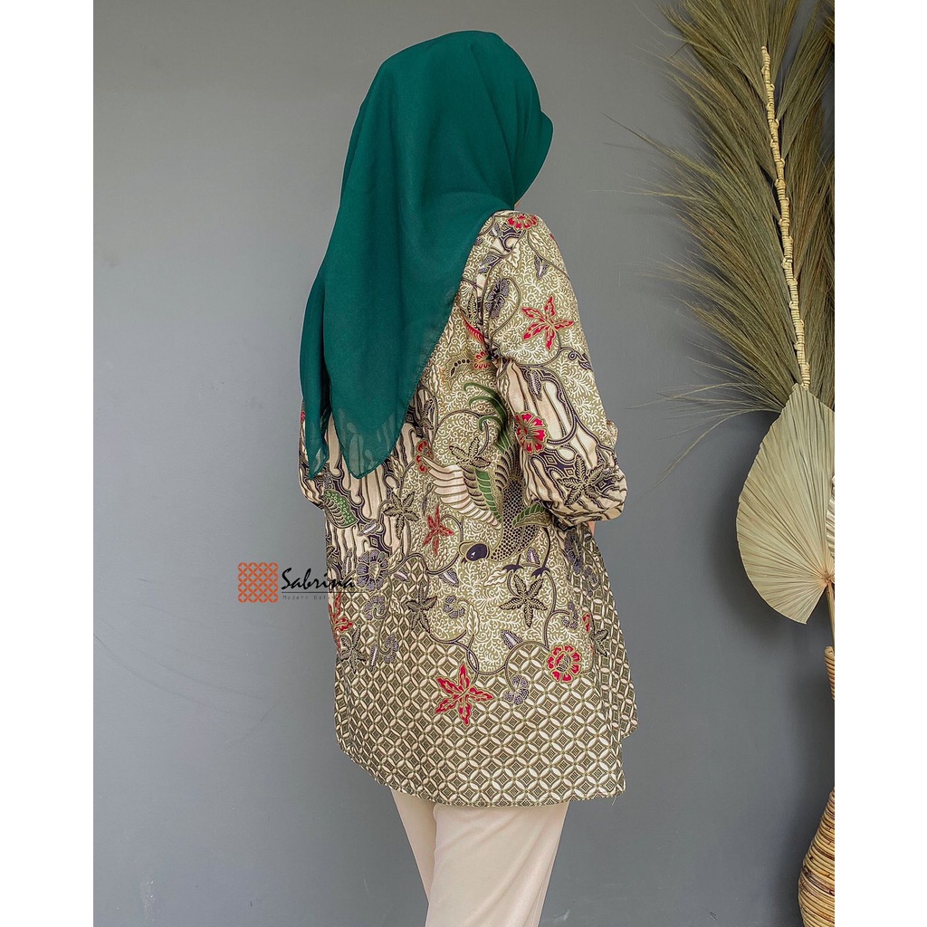 BLOUSE BATIK PHOENIX Atasan Batik Kerja Kantor Modis Modern Cantik Kekinian Print Halus Hijau Emerald