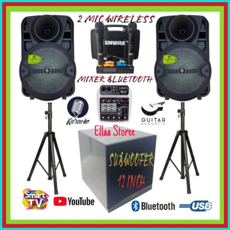 KARAOKE MIXER 2 MIC WIRELESS 2 SPEAKER 3R AKTIF 8 INCH SUBWOOFER 12 INCH