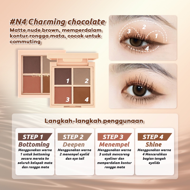 CALAY Pearlescent Eyeshadow High Pigmented Eyeshadow 4 Warna Nude Eyeshadow #4Charming chocolate