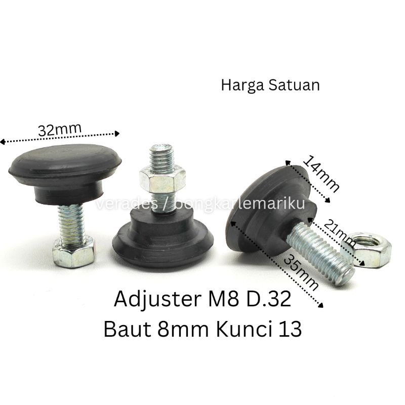 Adjuster M8 Diameter 32 mm Karet Stabil Kaki Meja