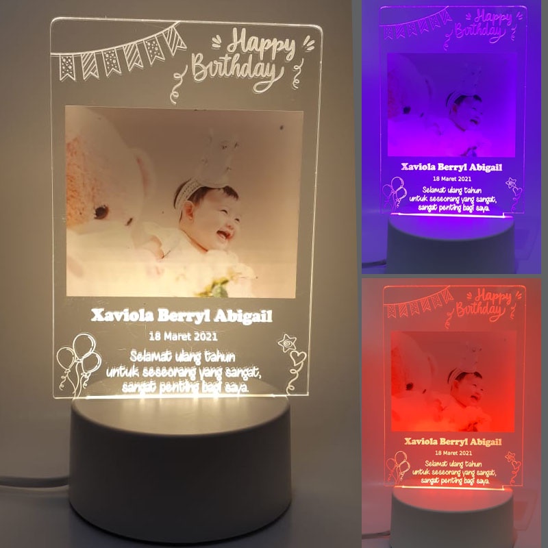 Kado Lampu Tidur Led 3 Warna akrilik custom foto hampers box hadiah murah unik untuk wedding wissuda graduation ulang tahun