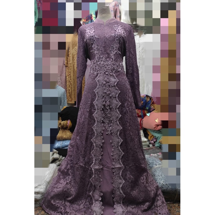 GAMIS WANITA TERBARU GAMIS ROMPI BROKAT RENDA APLIKASI MUTIARA MIX CERUTY PREMIUM / GAMIS FULL BROKA