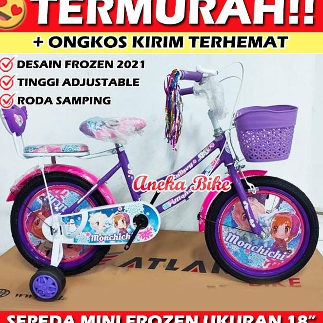 Sepeda Anak Perempuan 16 Inch Mini Frozen Monchichi Roda 4 Keranjang