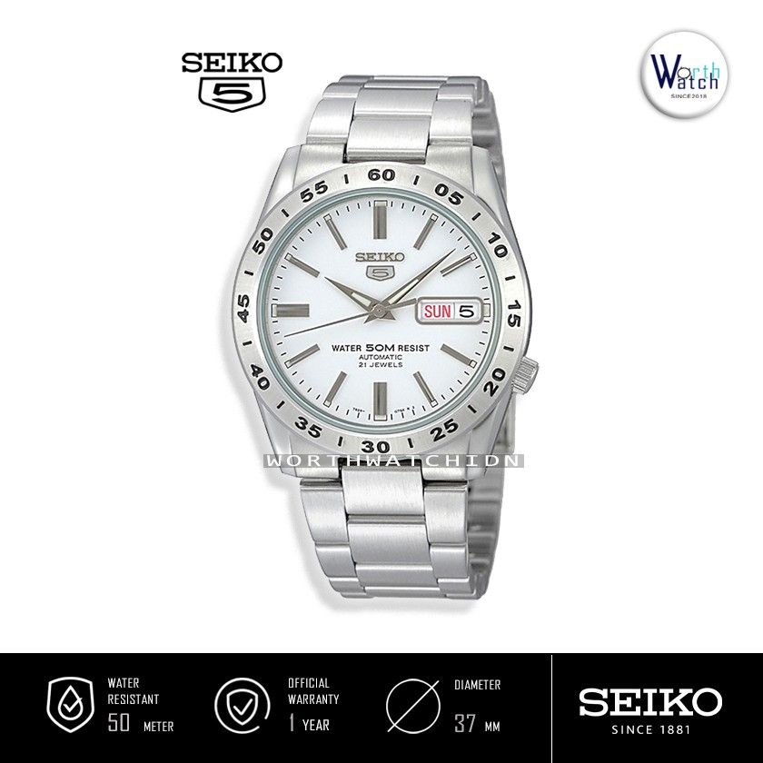 Jam Tangan Pria Otomatis Seiko 5 Automatic Men White Dial Stainless Steel Original SNKD-97-K1