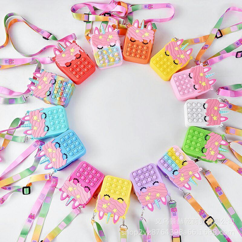 TAS SELEMPANG ANAK POP IT UNICORN/ POP IT RUBBER BAG