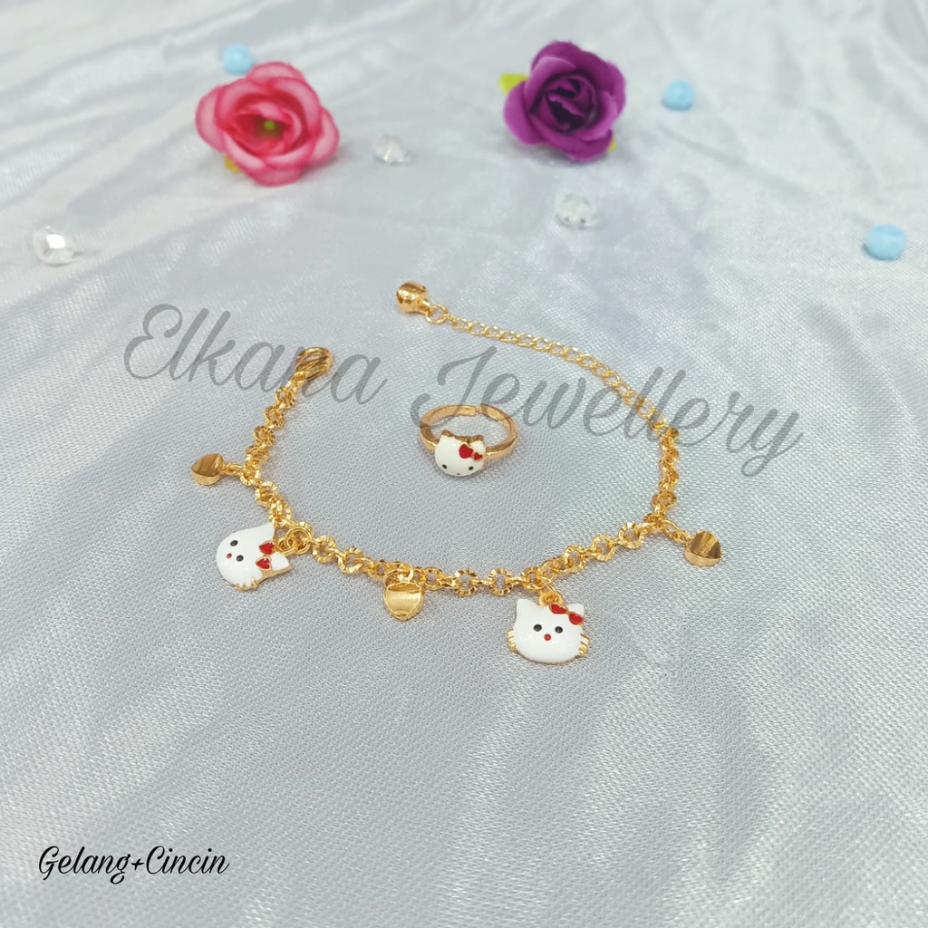 GELANG+CINCIN ANAK JURAI CAT Perhiasan super berkelas fashion korea anti karat dan anti luntur