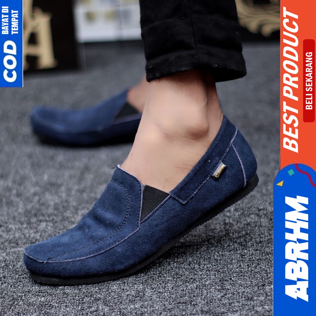 Sepatu Slip On Kulit Asli Kerja Santai Casual Hitam Pria Abrhm Jester