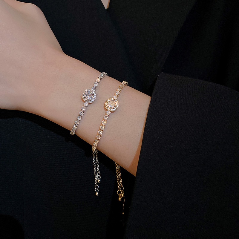2022 Gelang Tangan Tembaga Adjustable Hias Full Berlian Imitasi Bentuk Kotak Untuk Wanita