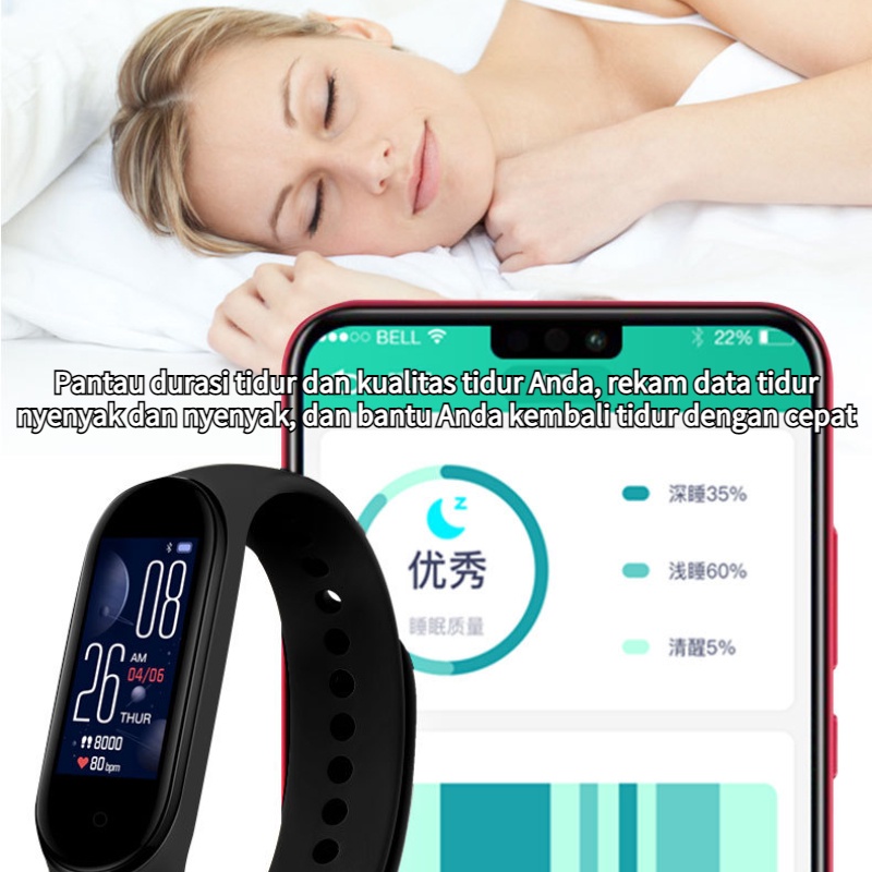 M5 Smart Watch Monitor Detak Jantung Darah Oksigen Tingkat Pedometer Bluetooth Tahan Air Smart Watch