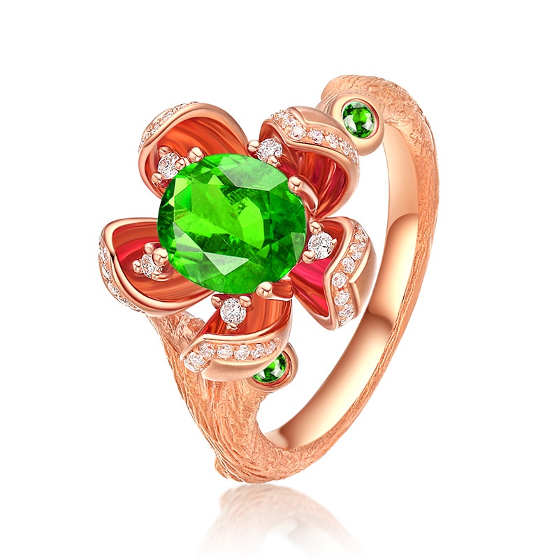 Goldkingdom Perhiasan Fashion Emas Asli Kadar 375 Bangkok Aksesoris Ready Stock Kreatif Bunga Merpati Darah Rubellite Cincin 18 K Rose Gold Disepuh Batu Permata Adjustable Woman Ring