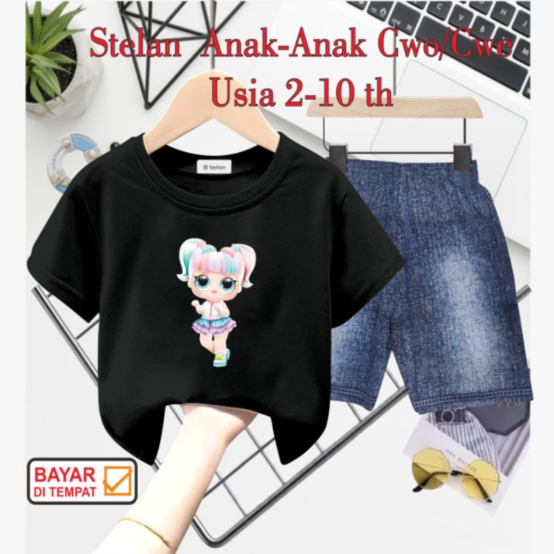 ((IB))SETELAN ANAK PEREMPUAN SEMI JEANS/CEWEK DIGITAL SABLON