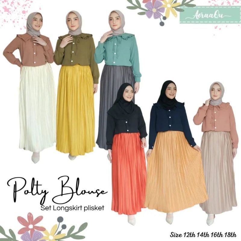 Polty Blouse Set Longskirt Plisket by AeraaQu || Setelan Blouse Rok Plisket 12T-18T