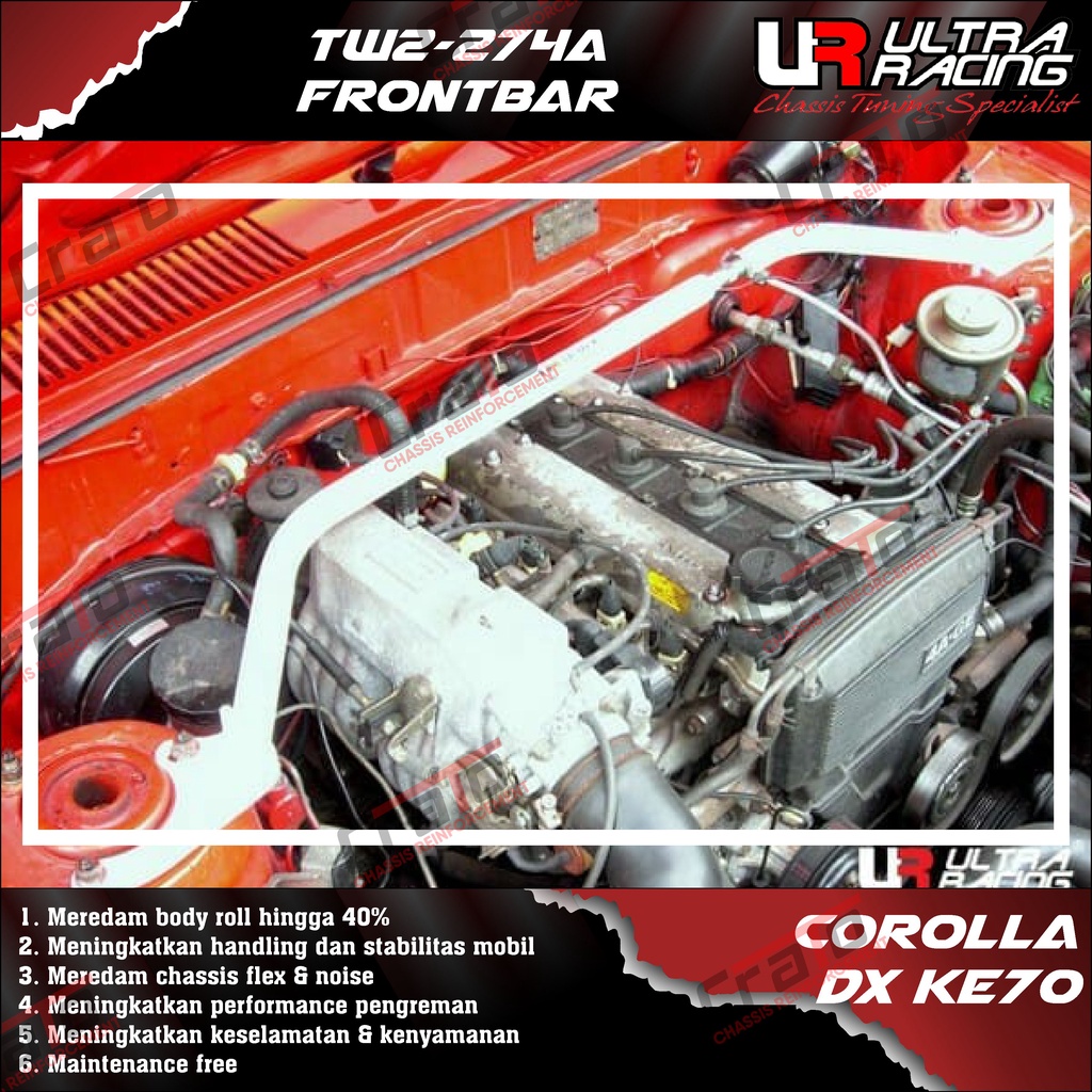 Aksesoris Stabiliser ULTRA RACING Safety Bar - Frontbar Front Strutbar 2 Points - Toyota Corolla DX 