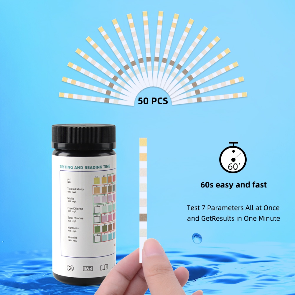 【50PCS 7in1】Kertas Tes Air Kolam Renang/Kertas Uji Kualitas Air/Kertas Tes PH Aquarium/Water Test Paper