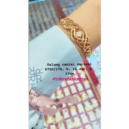 Gelang rantai emas asli variasi permata k750/17k