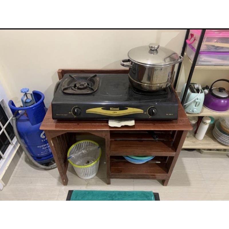 meja kompor/meja kayu/ rak kompor/ meja kompor 2 tungku/ meja belajar