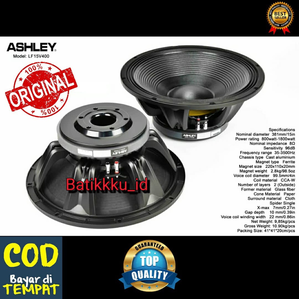 Speaker Komponen ASHLEY LF15V400 LF15 V400 LF 15 V 400 ORIGINAL 15 INCH 15V400